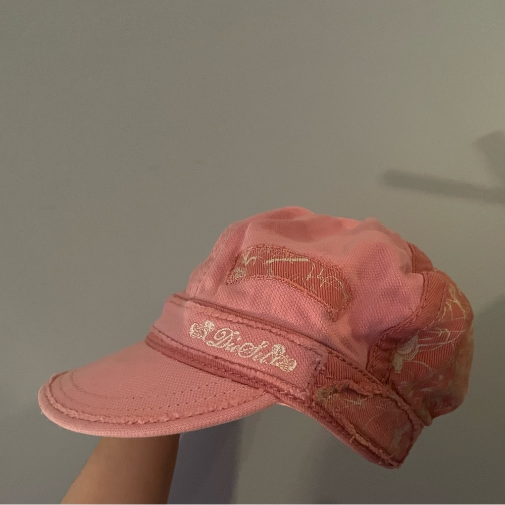Diesel peachy pink denim distressed patchwork cap